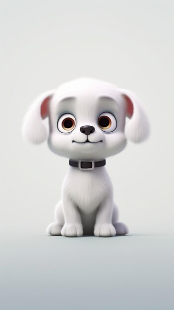 Cartoon-Hund mit großen Augen sitzt auf einer weißen Oberfläche, generative KI