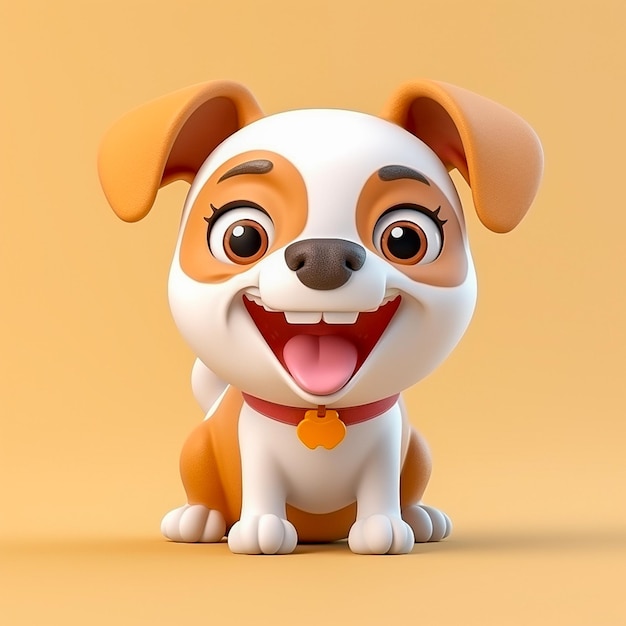 Cartoon-Hund mit Lächeln isoliert auf orangem Hintergrund 3D-Illustration