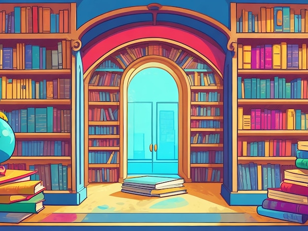 Cartoon-Illustration der Buchbibliothek