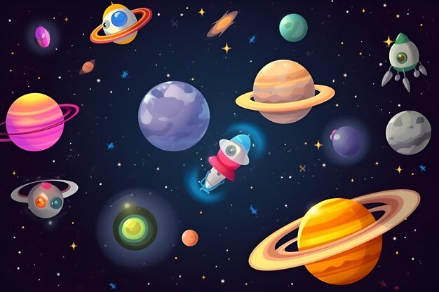 Cartoon-Illustration der Weltraumgalaxie-Illustration für Kinder Generative KI