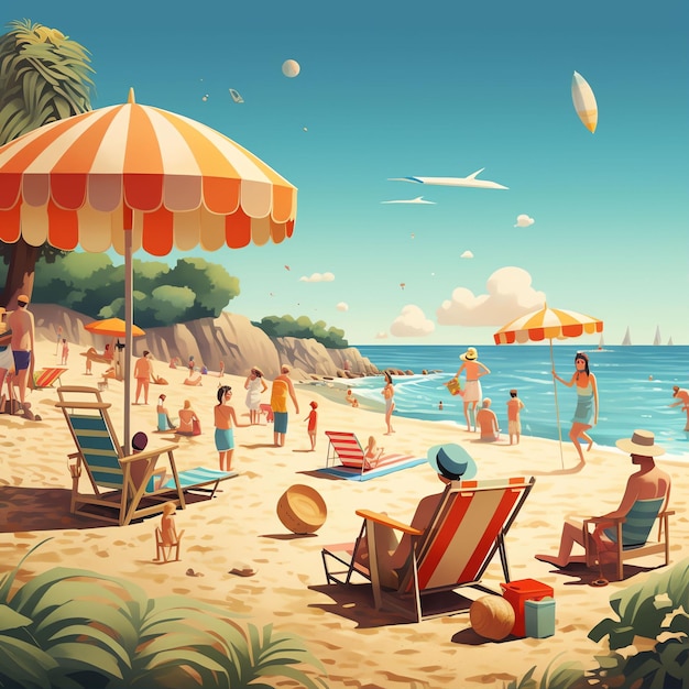 Cartoon-Illustration des Sommers am Strand