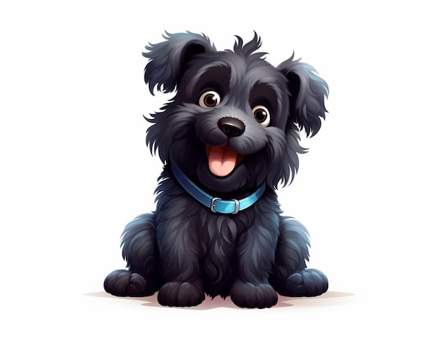 Cartoon-Illustration eines schwarzen Hundes mit blauem Halsband