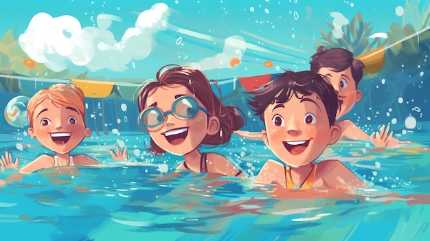 Cartoon-Illustration Kinder schwimmen