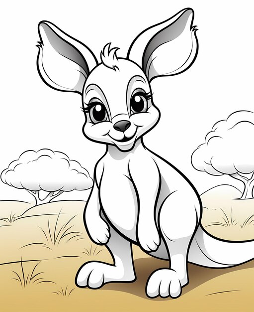 Cartoon Kangaroo Craze Excitação de Coloração de Linhas Espessas