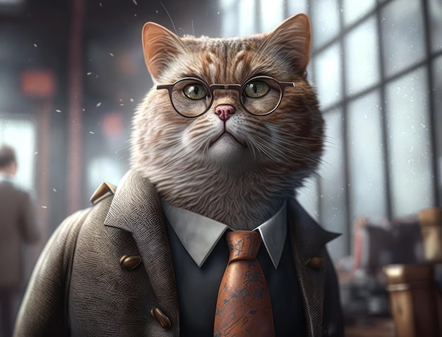 Cartoon-Katze in einem Business-Anzug gekleidet und mit Brille Generative KI-Technologie