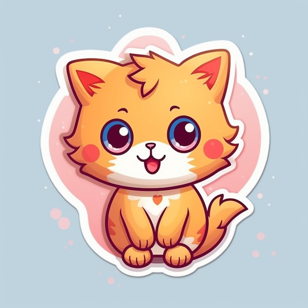 Cartoon-Katze mit großen Augen sitzt auf einem rosa Hintergrund, generative KI