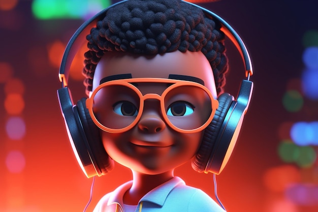 Cartoon-Kind-DJ mit Sonnenbrille und Kopfhörern Generative KI