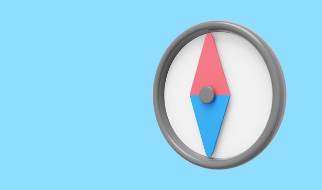 Cartoon Kompass Navigation Peilung 3D-Rendering Symbol auf blauem Hintergrund Platz für Text