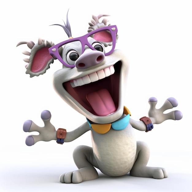 Cartoon Kooky Laughing Animal de goma sobre fondo blanco.