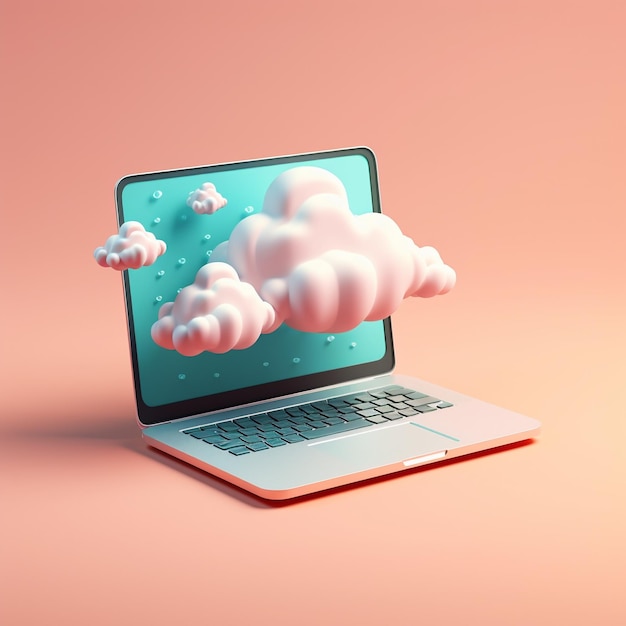 Cartoon-Laptop mit einer Wolke oben 3D