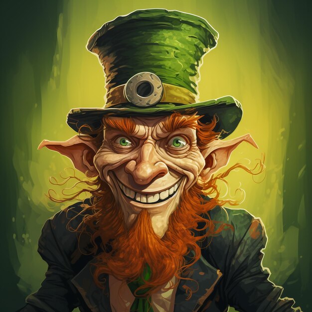 Cartoon Leprechaun agitando a mão com segurando um bastão