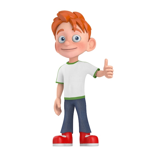 Cartoon Little Boy Teen Person Charakter Maskottchen geben Daumen nach oben 3D-Rendering