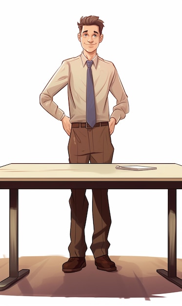 Cartoon-Mann steht an einem Tisch mit einem Messer und einem Papier-Generativ-Ai
