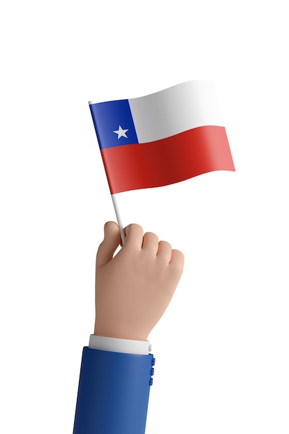 Foto cartoon mano con la bandera de chile aislado sobre fondo blanco ilustración 3d