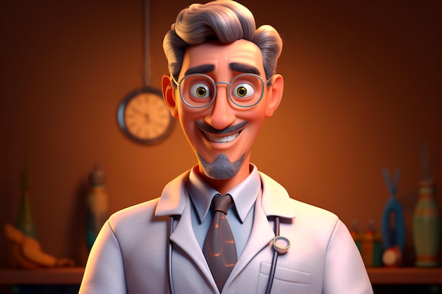 Cartoon médico homem sorrindo AI gerado