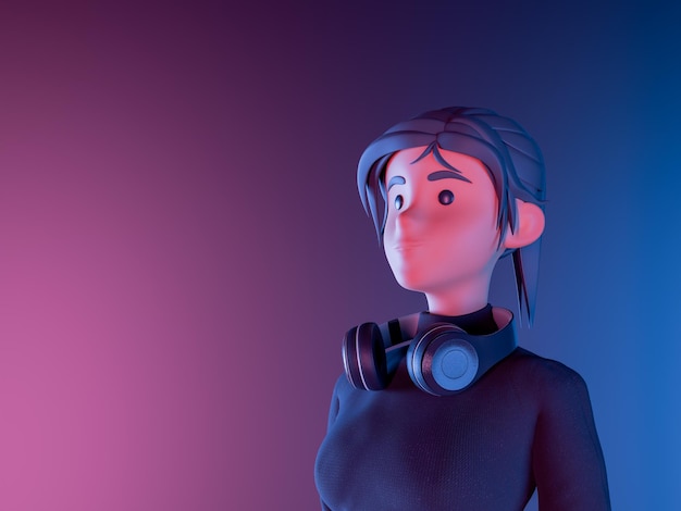 Cartoon mit Neon-Kopfhörern