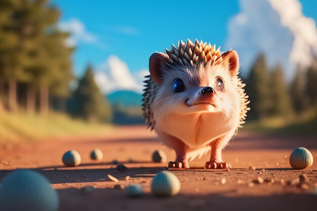 Cartoon niedlicher Wildtier-Igel bedeckt mit Dornen-Igel-Tapeten-Hintergrundillustration