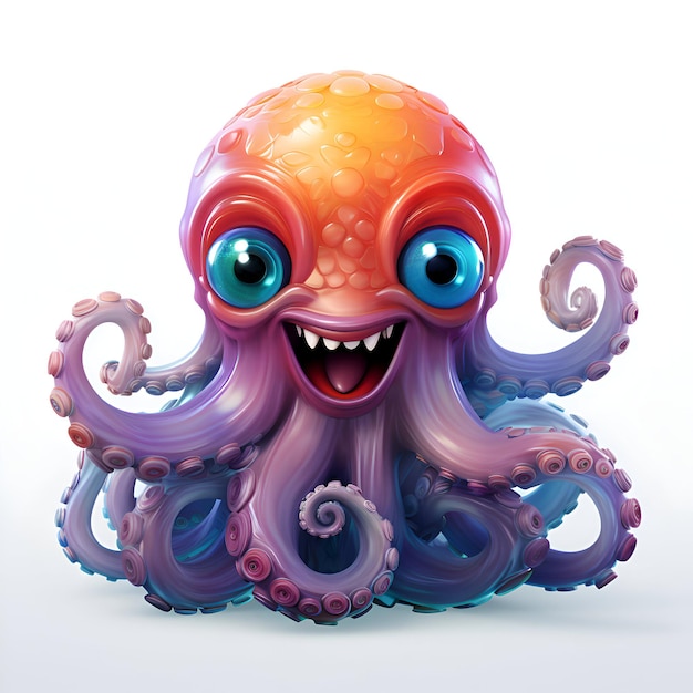 Cartoon-Oktopus isoliert auf weißem Hintergrund 3D-Illustration