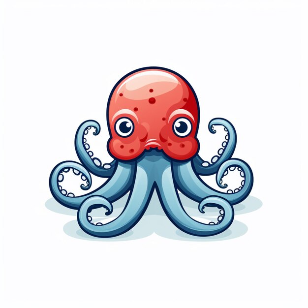 Cartoon-Oktopus mit rotem Kopf und Tentakeln generative KI