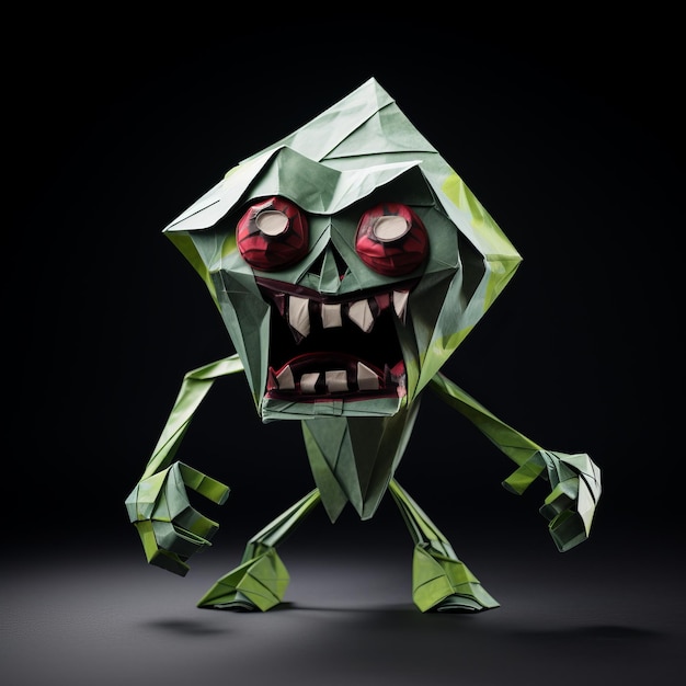 Cartoon Origami Zombie Verde Design de Personagem Distintivo 8k Uhd