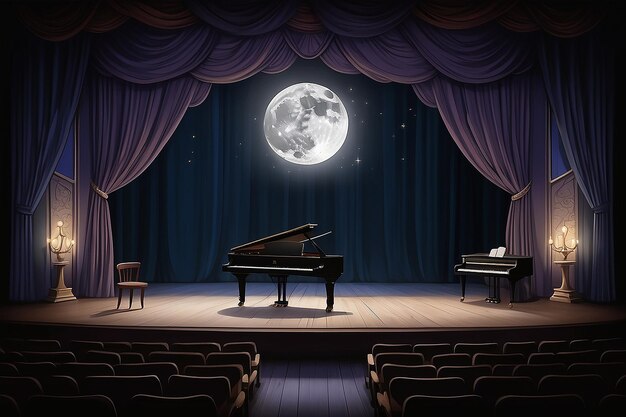 Cartoon para filme mudo Pianista ao vivo prepara o palco para exibição nostálgica