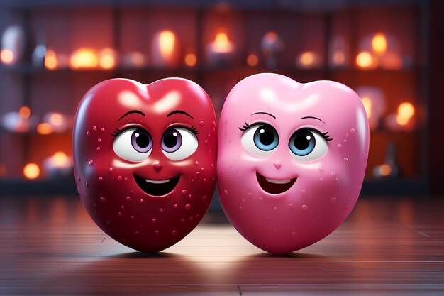 Cartoon Una pareja encantadora con corazones