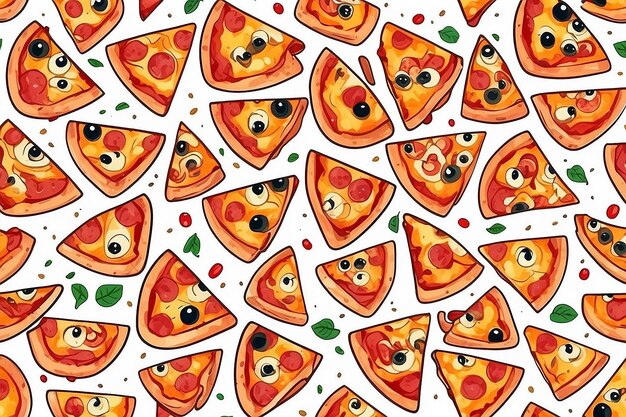 Foto cartoon-pizza-scheibe mit einem glücklichen gesicht und augen generative ai