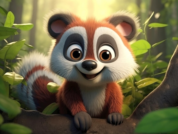 Cartoon raccoon bonito no verão