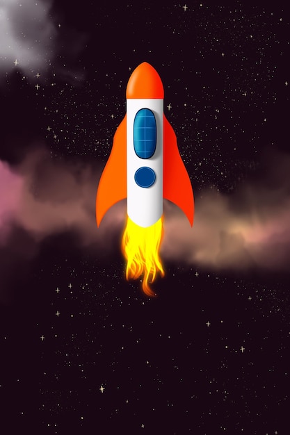 Cartoon-Rakete im Weltraum