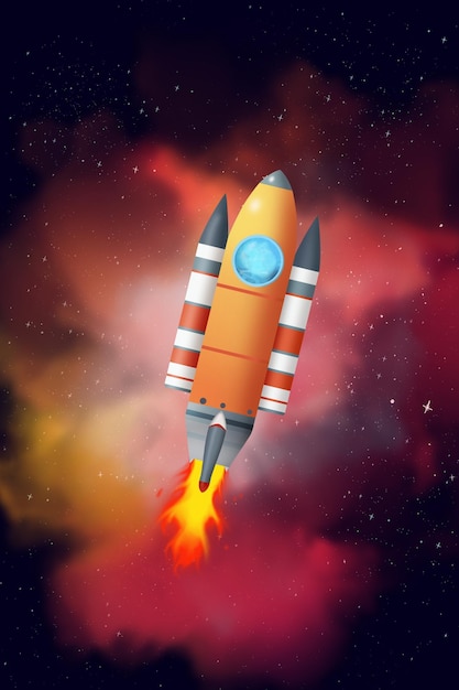 Cartoon-Rakete im Weltraum