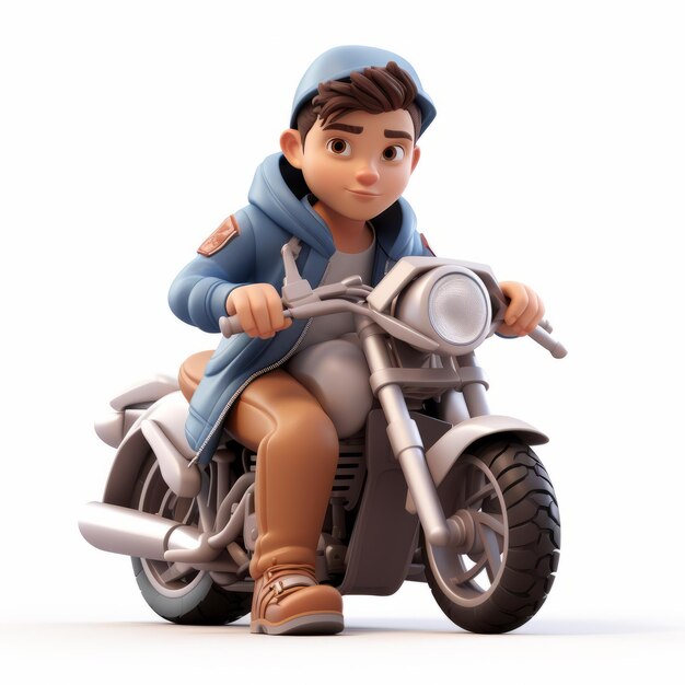 Cartoon-Realismus 3D-Modell eines jungen Mannes, der auf einem Motorrad fährt