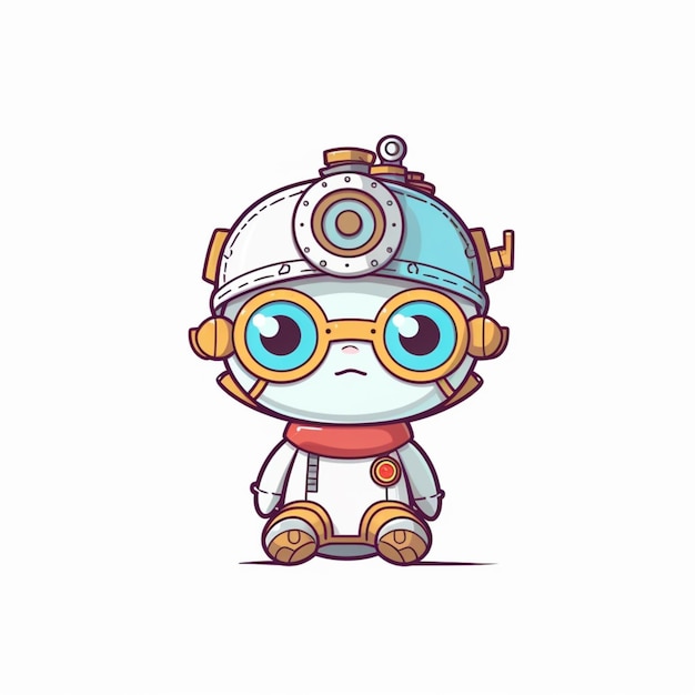 Foto cartoon-roboter mit brille und helm auf generativer ai