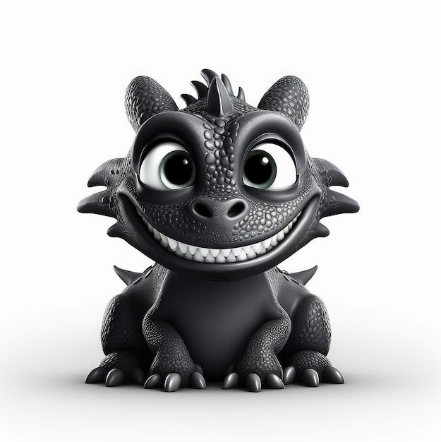 Cartoon schwarzer Drache-Maskottchen-Smiley-Gesicht auf weißem Hintergrund