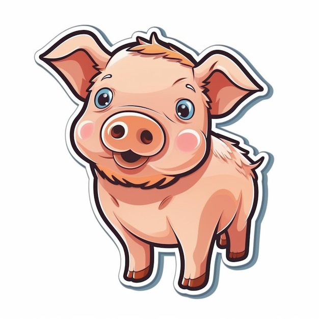 Cartoon-Schwein-Aufkleber mit süßem Gesicht und großen Augen, generative KI