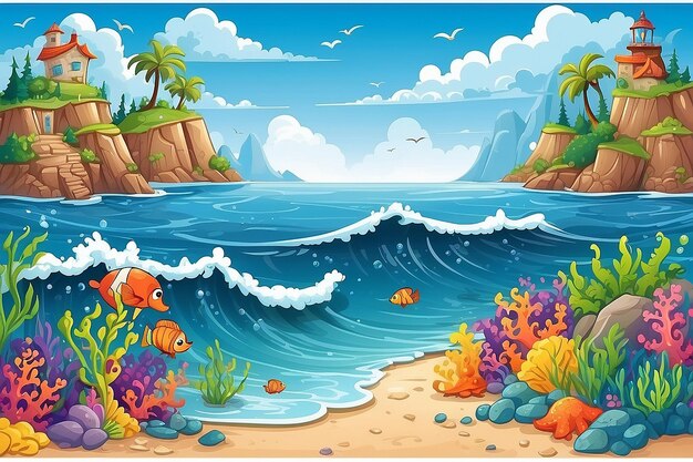 Foto cartoon seascape lustiger vektor und farbige illustration