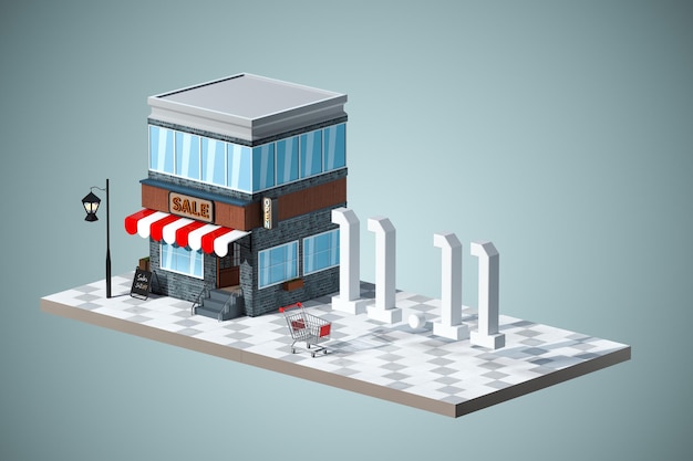 Cartoon Shop modernes Ladengebäude 3D-Rendering
