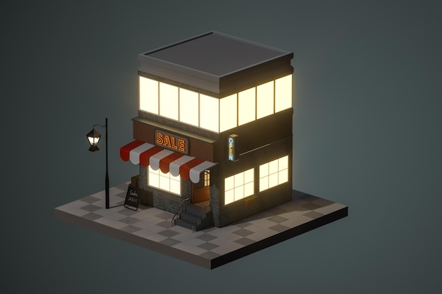 Cartoon Shop modernes Ladengebäude 3D-Rendering