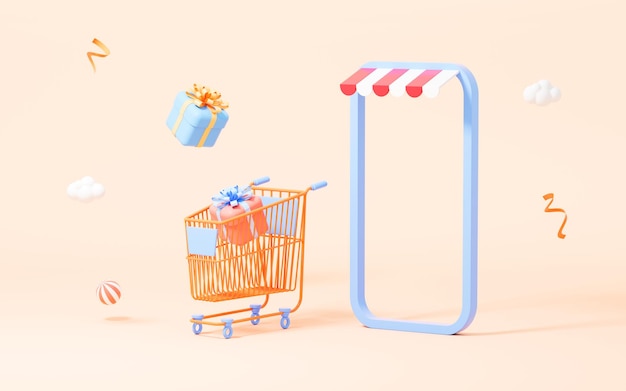 Cartoon-Shopping-Online-Thema 3D-Rendering