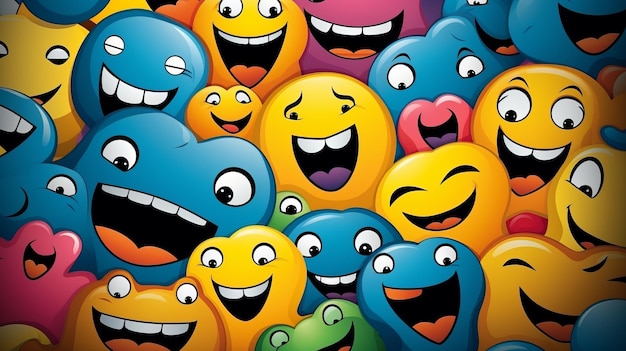 Foto cartoon-smiley-gesichter mit vielen verschiedenen ausdrücken