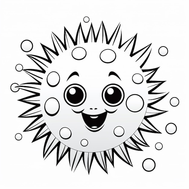 Cartoon-Sonne mit einem glücklichen Gesicht und Blasen auf weißem Hintergrund, generative KI