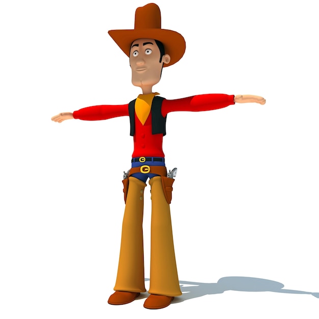 Foto cartoon-stil cowboy 3d-rendering auf weißem hintergrund
