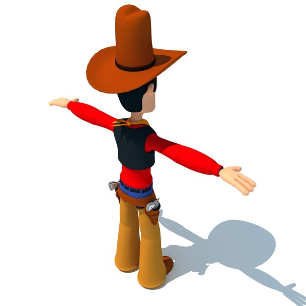 Foto cartoon-stil cowboy 3d-rendering auf weißem hintergrund