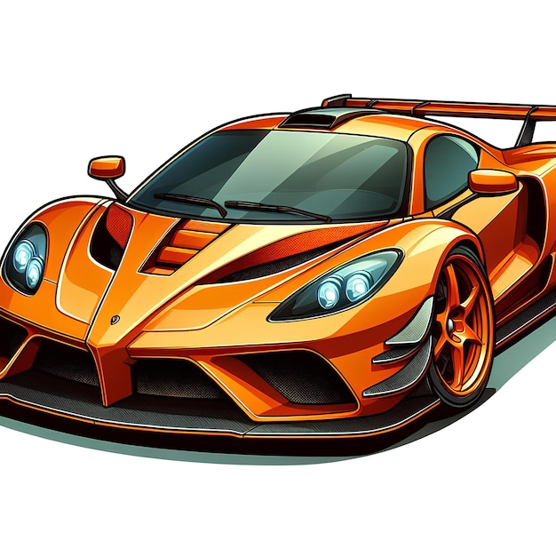 Cartoon-Stil von orange Supercar Sicht von vorne isoliert auf weißem Hintergrund