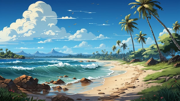 Cartoon-Strandhintergrund mit einigen Kokospalmen