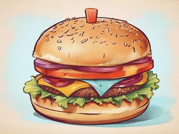 Foto cartoon style burger with tomatoes cheese