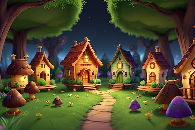 Cartoon-Szene mit einem schönen ländlichen Ziegelsteinhaus im Wald