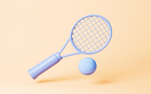 Cartoon-Tennis und Tennisschläger 3D-Rendering Digitale Zeichnung
