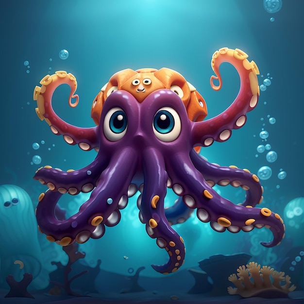 Cartoon Vector Cute Angry Octopus Ilustração Animal Nature Icon Concept Isolado Premium Vector Flat Cartoon Estilo