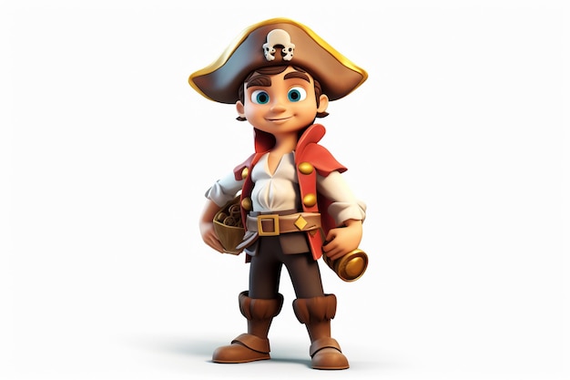 Cartoon von Kindern, Piraten, 3D-Charakter, weißer Hintergrund