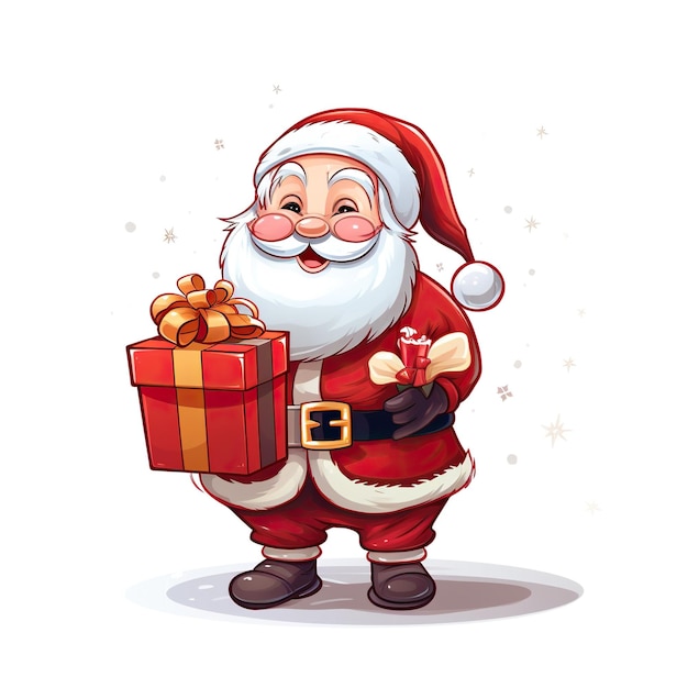 Cartoon-Weihnachtsmann mit Geschenkbox auf weißem Hintergrund